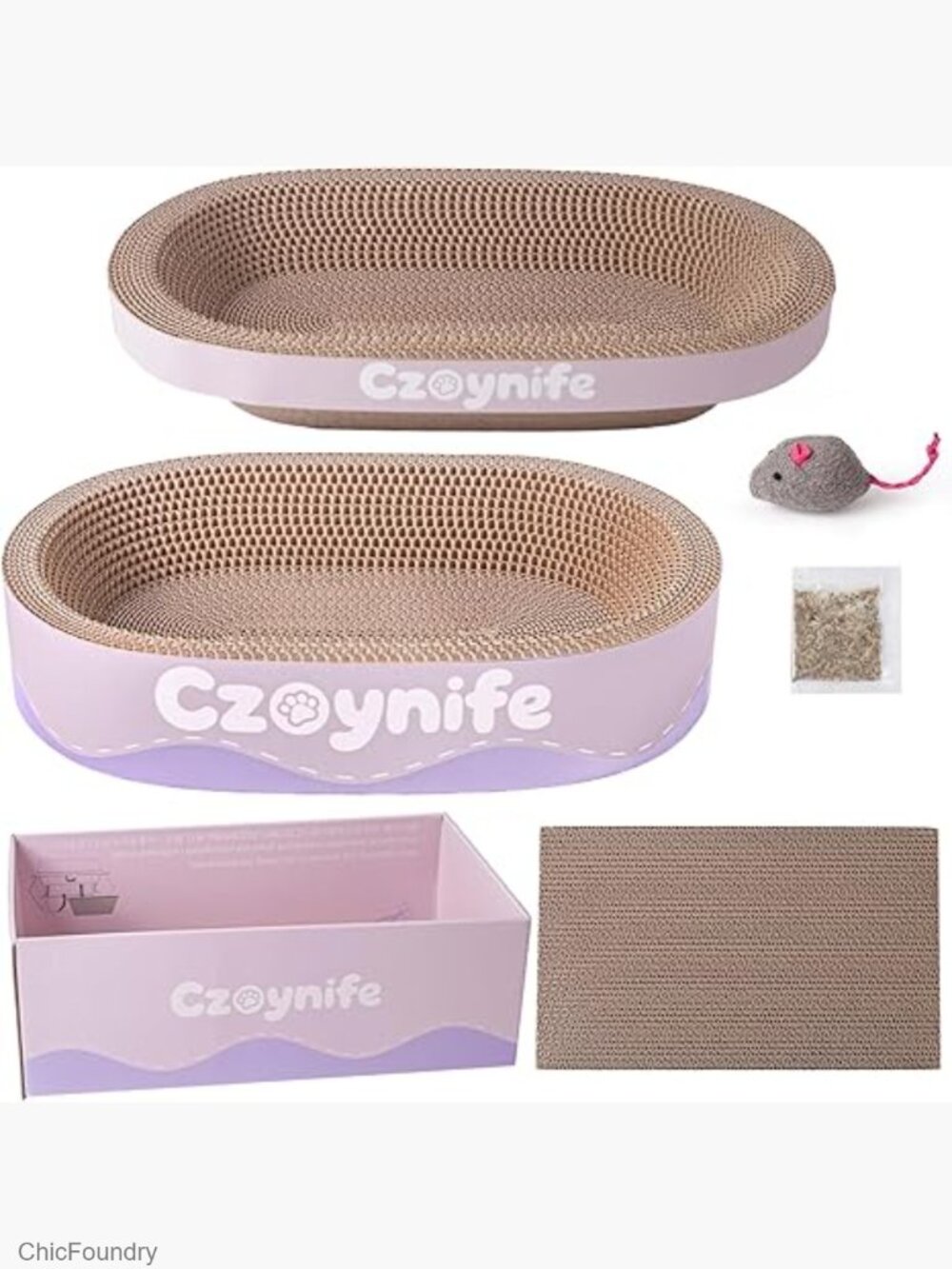 3PCS Cat Scratcher Cardboard Oval Pad Bowl Nest for Indoor Cats